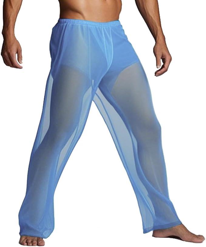 YINYOUYU Mens See Through Pajamas Set Sexy Mesh Sheer Muscle T Shirt Lounge Pants Underwear Sleepwear Clubwear