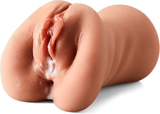 3 in 1 Pocket Pussy Male Masturbator - Adult Sex Toys for Men Penis Stimulation,Male Blowjob Stroker Toy with 3D Realistic Textured Tight Anus & Real Mouth for Man Masturbation Pleasure (Tan)