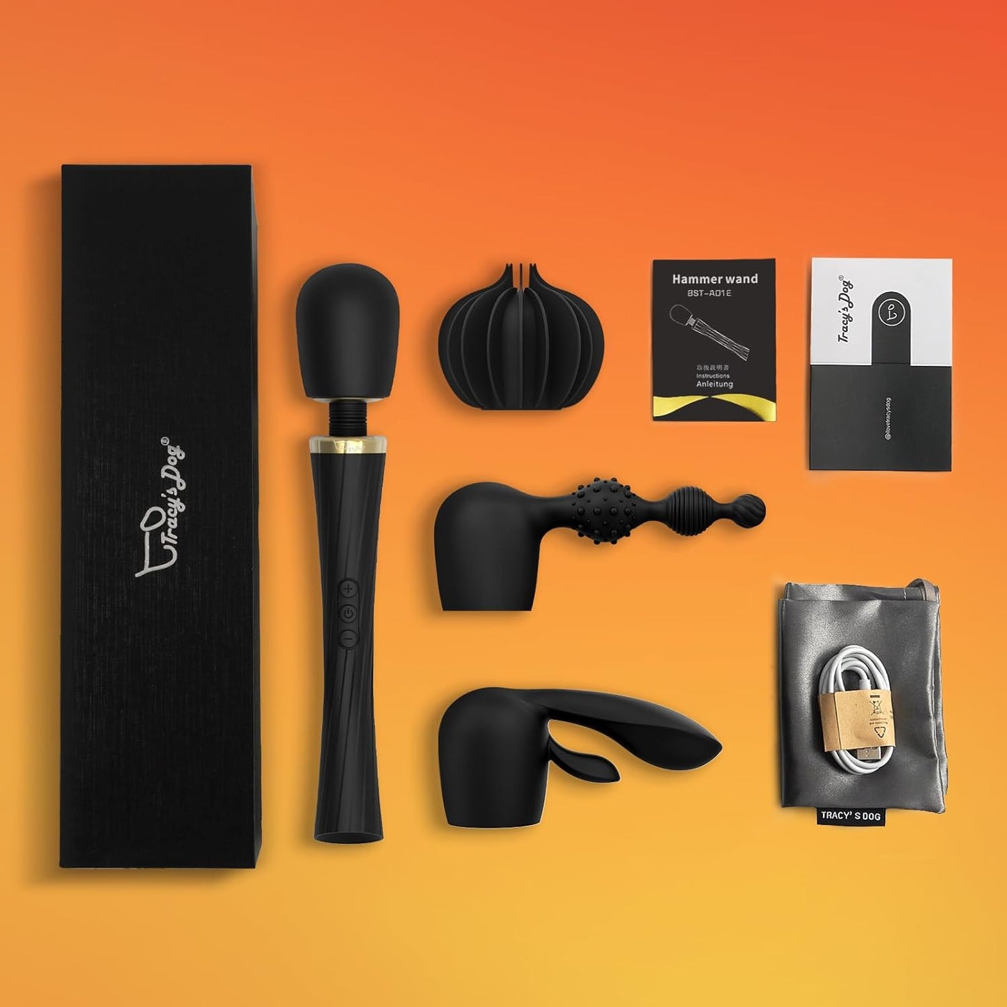Tracy's Dog Vibrator Wand Kit for Couples - Cordless Vibrating Massager with 3 Silicone Attachments, Adult Sex Toys for Women & Partner with 5 Modes & 3 Speeds
