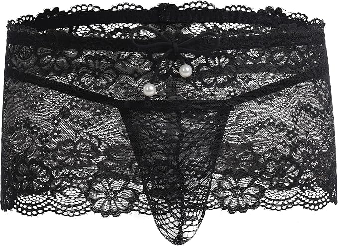 ABAFIP Men's Sissy Lingerie Low Rise Lace Mesh Sheer Mini Skirt + G-string Panties 2Pc Crossdressing Underwear