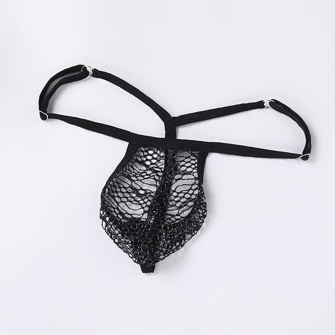 ABAFIP Men's Sissy Lingerie Low Rise Lace Mesh Sheer Mini Skirt + G-string Panties 2Pc Crossdressing Underwear