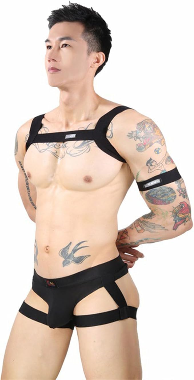 Evankin Men's Thong Underwear Sexy Outfit Legging Straps Sets Tank Tops Chest Straps Tight Fitting Underpants Set