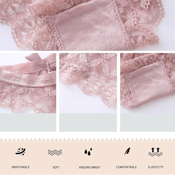Women Lace Bow Thongs,T Back Low Waist Panties Sexy V-Shape Design Floral Lace, Breathable Panties Undies for Women 3-Pack