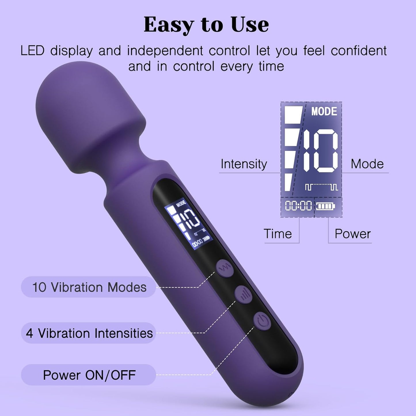 Tracy's Dog Wand Vibrator Kits, Couple Adult Sex Toys with 3 Attachments for Clit, G Spot, Glans, Clitoral Stimulator Vibrating Dildo with LCD Display, 10 Patterns 4 Speeds (Passion Kit)
