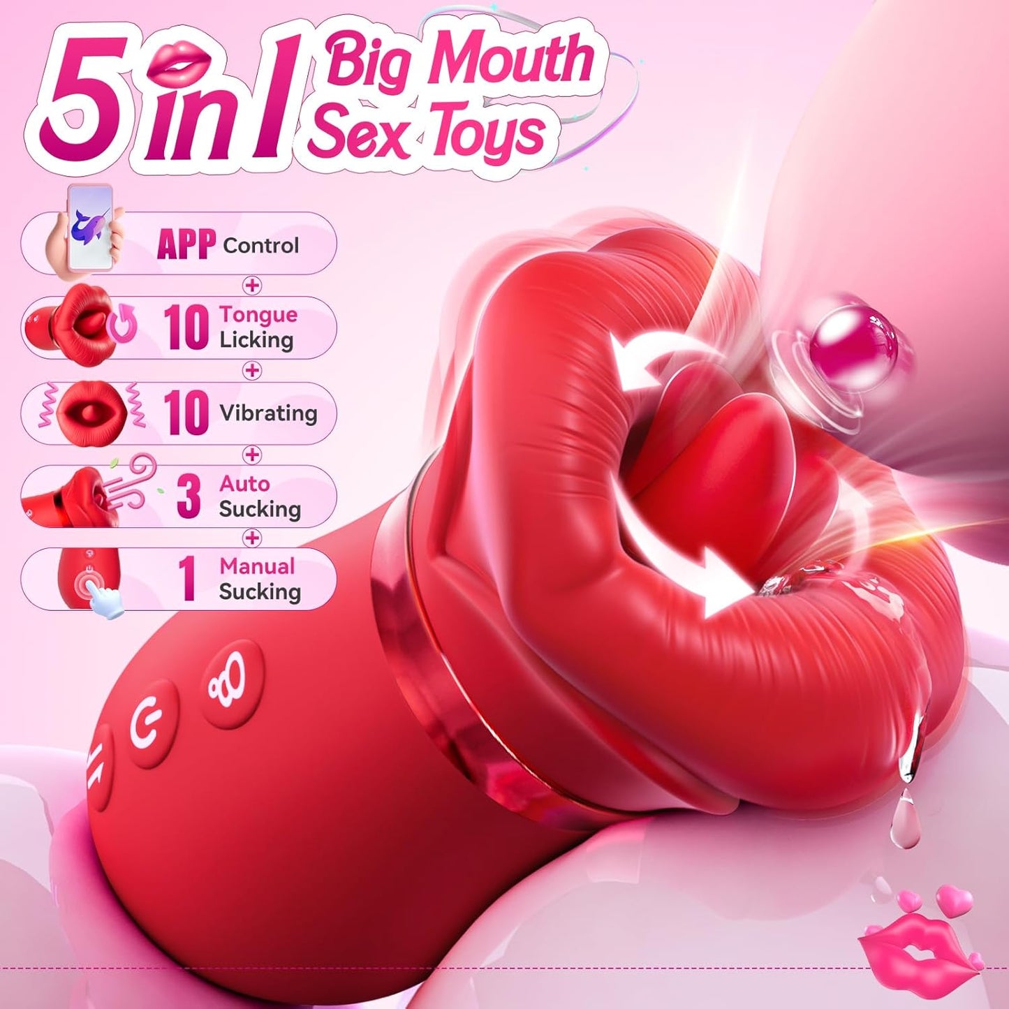 Sex Toys Sucking Vibrator for Women - Sovokn 5 IN 1 Female Sex Toys Mouth Rose Sex Toy Vibrator, 10 Tongue Licking, 3 Auto & 1 Manual Adult Toys Vibrators Clit Nipple Anal Adult Sex Toys for Women