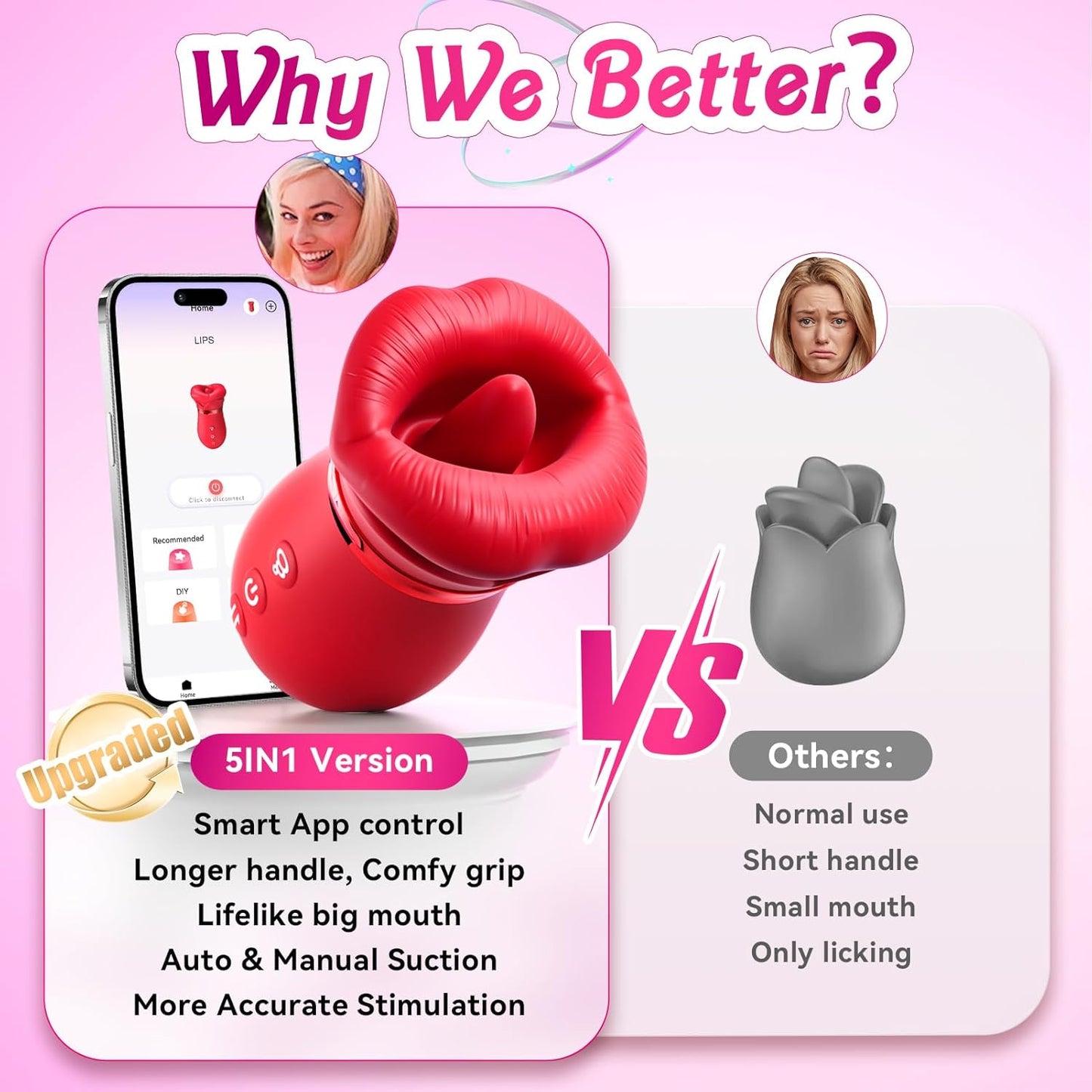 Sex Toys Sucking Vibrator for Women - Sovokn 5 IN 1 Female Sex Toys Mouth Rose Sex Toy Vibrator, 10 Tongue Licking, 3 Auto & 1 Manual Adult Toys Vibrators Clit Nipple Anal Adult Sex Toys for Women