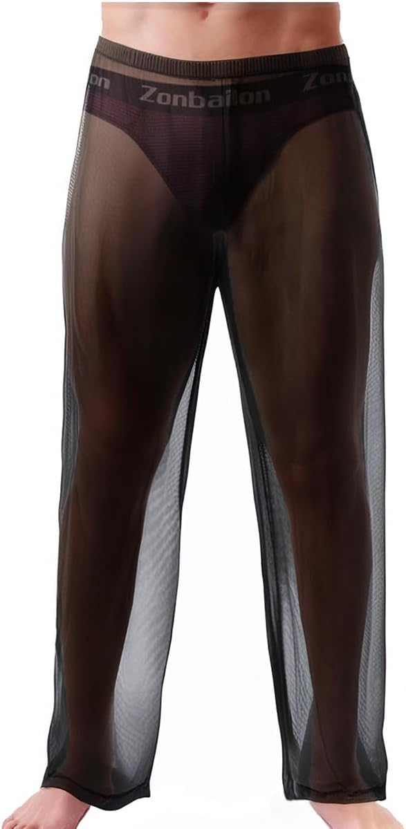 ZONBAILON Mens Mesh See Through Pajama Sheer Lounge Lightweight Sleepwear Tranparent Nightwear Leggings Bottoms