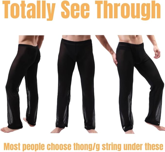 ZONBAILON Mens Mesh See Through Pajama Sheer Lounge Lightweight Sleepwear Tranparent Nightwear Leggings Bottoms