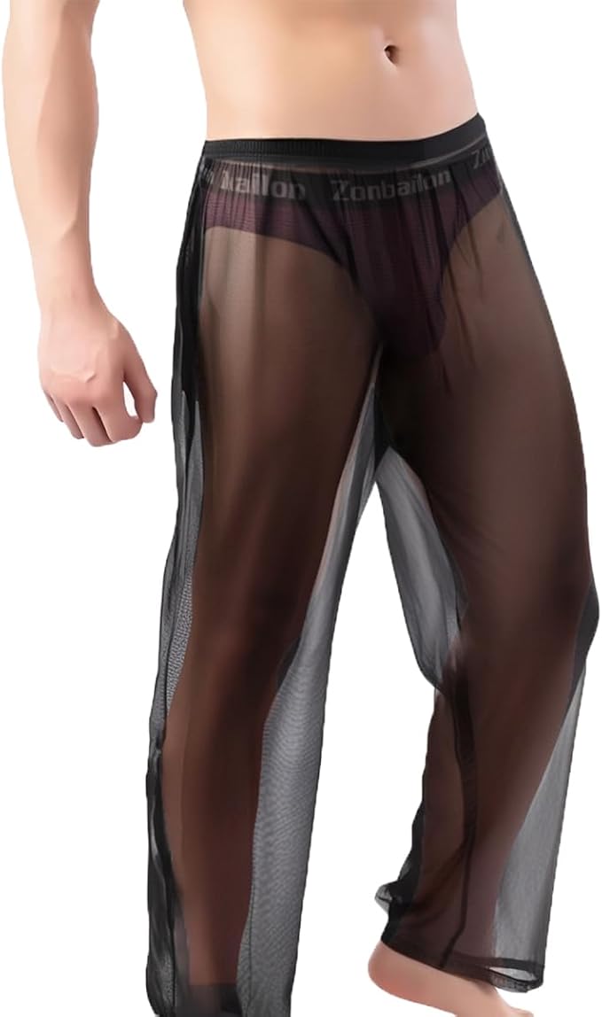 ZONBAILON Mens Mesh See Through Pajama Sheer Lounge Lightweight Sleepwear Tranparent Nightwear Leggings Bottoms