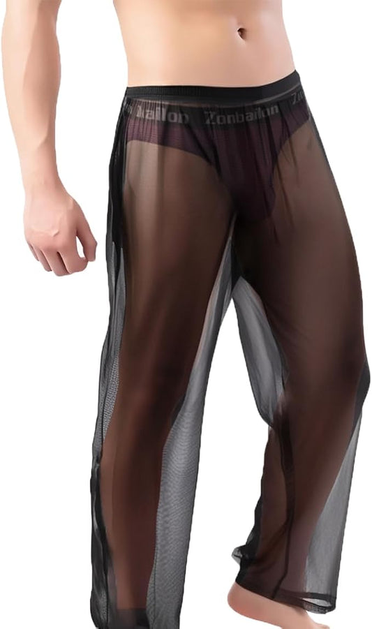 ZONBAILON Mens Mesh See Through Pajama Sheer Lounge Lightweight Sleepwear Tranparent Nightwear Leggings Bottoms